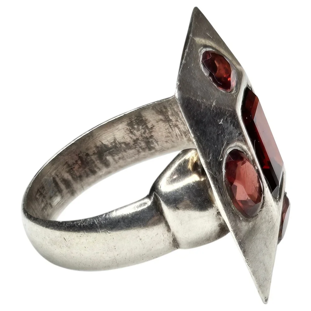 Vintage Square Ring Sterling Silver 925 Size 7.5 Red Garnet Statement Bold